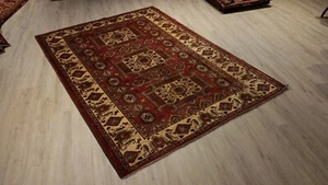 7x10 CAUCASIAN KAZAK GEOMETRIC VEGETABLE DYE HANDMADE KNOTTED WOOL RUG 582170 - Picture 1 of 7