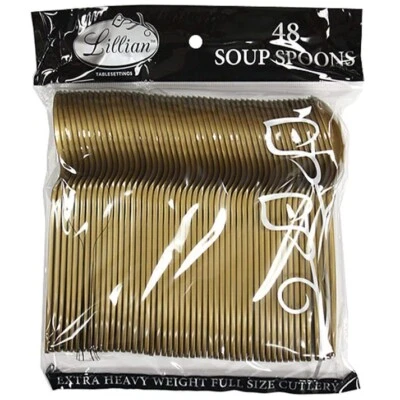 NICOLE FANTINI COLLECTION Gold Heavy weight Plastic Spoons 48 Pieces Tableware Decorations for Parties