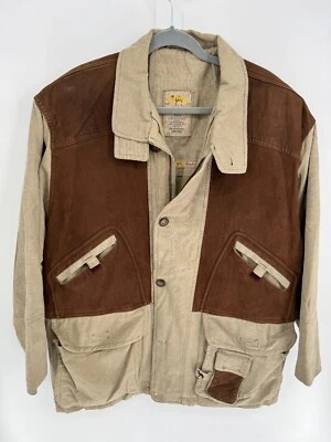 VTG Camel Comfort Linen & Leather Pockets Utility Jacket Coat Men's Sz 50 Sz XL - Image 1 of 4