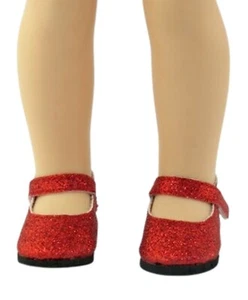 Red Glitter Mary Janes Dress Shoes fit 14" Wellie Wishers Size Doll - Picture 1 of 3
