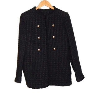 M&S Collection size 12 Black Tweed Straight Longline Blazer with Wool - Picture 1 of 11