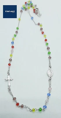 Collana in argento 925 multicolor rosario girocollo pietre 3mm madonna miracolos - Immagine 1 di 4