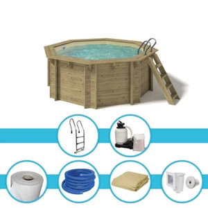Holzpool Kalea 354x118cm 0,8mm sand KomplettSet Pool Achteckpool Filteranlage - Bild 1 von 13