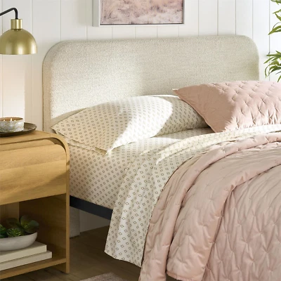 Queen Ivory Upholstered Headboard - Adjustable Height, Modern Curved Design - Image 1 of 4