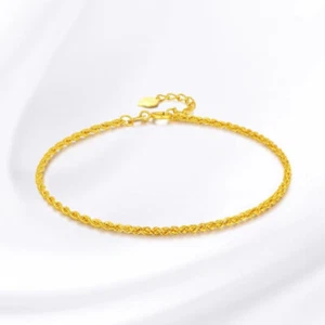 Au750 Real 18K Yellow Gold Bracelet for Women 2mm Adjustable Hemp Rope Chain - Picture 1 of 5