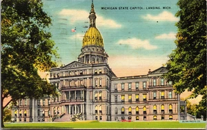 Michigan State Capitol Lansing Michigan MI Leinen Postkarte - Bild 1 von 2