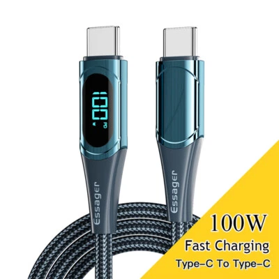 PD 100W USB C to USB C Cable Fast Charging Cord LED Display Type-C Charger US - Image 1 of 4