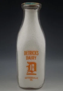 MILK BOTTLE 1954 DETRICK'S DAIRY SNYDERSVILLE PA. WITH CAP ONE QUART - Picture 1 of 3