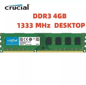 CRUCIAL 4GB PC3-10600 Desktop DDR3 1333 MHz DIMM 240Pin non-ECC Memory RAM 1x 4G - Picture 1 of 6