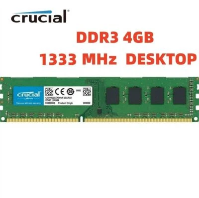 CRUCIAL 4GB PC3-10600 Desktop DDR3 1333 MHz DIMM 240Pin non-ECC Memory RAM 1x 4G - Image 1 of 4