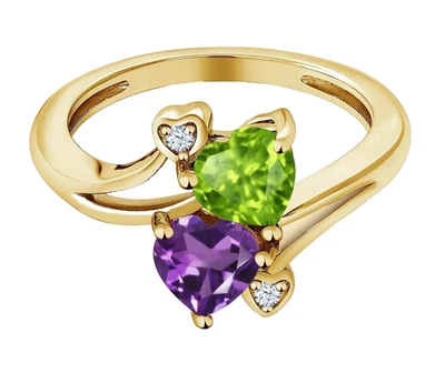 925 Silver Yellow Gold Plated 1.50 Ct Peridot and Amethyst Vintage Women's Ring - Image 1 of 4