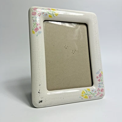 "Marco de fotos vintage de cerámica 5x7"" floral craquelado flores rosa amarillo" Foto 1 de 4
