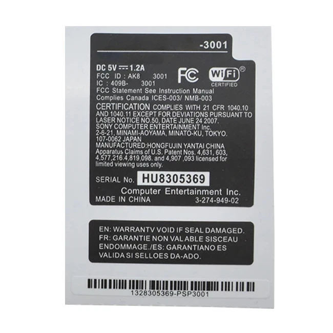 Replacement Sticker Label Set for PlayStation Portable PSP 3001 - Image 1 of 1