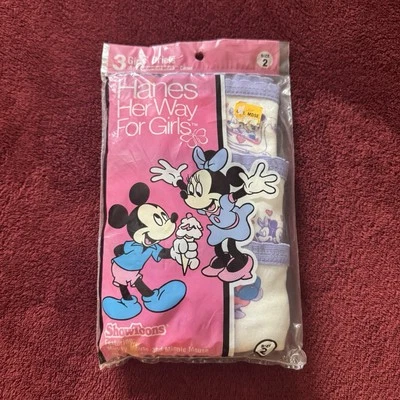 Vintage 1990 Size 2 Hanes Girls ShowToons Disney Mickey Minnie Underwear Briefs - Image 1 of 4