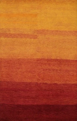 Alfombra moderna hecha a mano de lana naranja 6x8 en tonos cálidos de puesta de sol degradado de lujo Foto 1 de 4