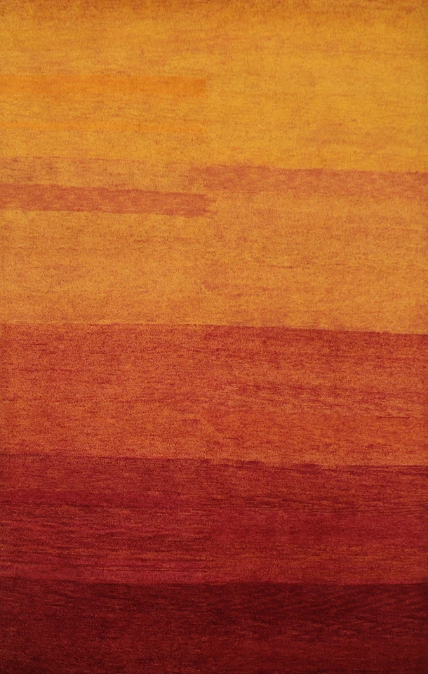 Alfombra moderna hecha a mano de lana naranja 6x8 en tonos cálidos de puesta de sol degradado de lujo Foto 1 de 4