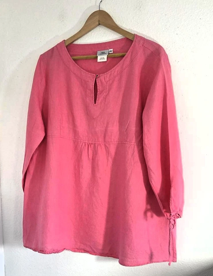 Lo último Camisa túnica rosa de algodón para mujer de lino manga larga cuello llave talla XL Foto 1 de 4
