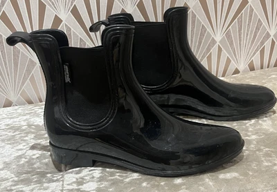 REGATTA OUTDOORS WOMENS BLACK RUBBER WELLIBOBS WELLIES ANKLE BOOTS UK 8 - Image 1 of 4