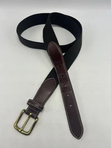 Cintura LL Bean uomo 42 marrone elastica pelle marrone linguette fibbia ottone USA preppy - Foto 1 di 9
