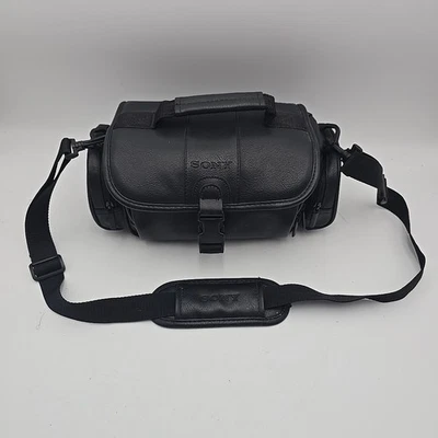 Sony VTG Black Leather Video Camera Bag Camcorder Carrying Case w/Shoulder Strap - Image 1 of 4
