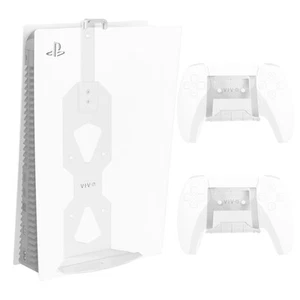 VIVO White Steel Wall Mount Designed for PS5 Console, 2 Controller Mounts - Picture 1 of 8
