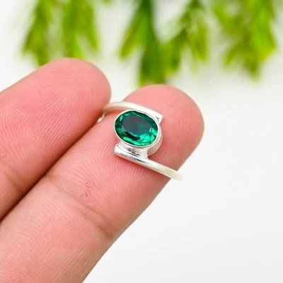 Green Amethyst Gemstone 925 Sterling Silver Ring Handmade Jewelry Ring For Gift - Image 1 of 4