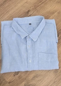 George Mens Pale Blue Stripe Short Sleeve Shirt 100% Linen XXXL - Picture 1 of 12