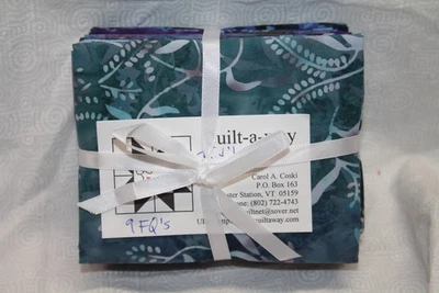 9 FAT QUARTERS IN BLUE AND PURPLE BATIKS - 100% COTTON FABRIC - Image 1 of 4