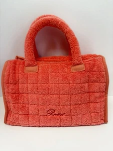 Pratesi Bolso de Mano Cartera Coral Terry Tela Algodón Vinilo Forrado Italia Años 90 Y2K Usado en Excelente Condición - Imagen 1 de 16