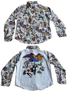 VINTAGE 1994 Six Flags Kids Western Looney Tunes All-Over Print Shirt Bugs Bunny - Picture 1 of 11