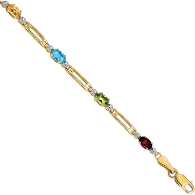 10K Solid Yellow Gold Diamond Multi-color Tennis Bracelet - Image 1 of 4