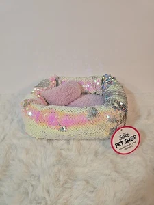 LETTO PER ANIMALI DOMESTICI 8" x6" X3" di Justice Pet Shop per peluche PAILLETTES ARGENTO E VIOLA - Foto 1 di 6