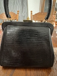 Vintage 60er Jahre Dobbie Tasche schwarz Handtasche Co NY Reptil Muster - Bild 1 von 8
