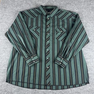 VINTAGE Wrangler Shirt Mens 3XT Green Black Striped Pearl Snap Western Rodeo - Picture 1 of 6