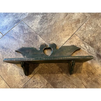 Vintage Rustic Shelf Distressed Wood Heart Cutout Farmhouse Decor kissing ducks - Image 1 of 4
