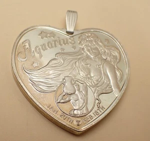 Colgante Corazón Zodiaco Acuario para Alguien Especial Plata Fina .999 1 Onza Troya - Imagen 1 de 5