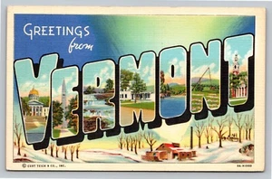 Postcard Large Letter Greetings From Vermont Vintage Linen Posted 1941 - Picture 1 of 3
