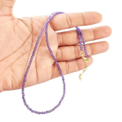 Collares ajustables de cuentas redondas de piedras preciosas micro facetadas de amatista natural de 18"" Foto 1 de 4