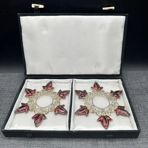 Portavelas Cónicas Cloisonne Esmalte Metal Navidad Decoración Vacaciones De Colección Años 90 - Imagen 1 de 11