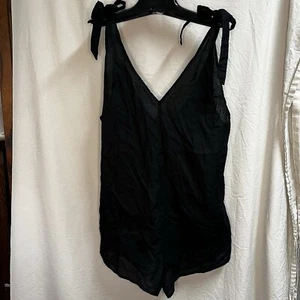 Victoria Secret swim Linen Romper Cover Up Medium Black Adjustable With Pockets - Picture 1 of 9