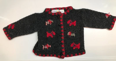 MINIWEAR Cárdigan Suéter Niña Con Scottie Dogs Rojo-Negro Talla 3-6 meses Foto 1 de 4