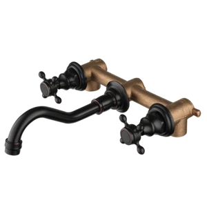 Wall Mounted Bathroom Sink Faucet Oil-Rubbed Basin Mixer Taps 2 Handle 3 Hole - Picture 1 of 11