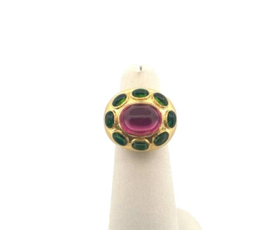 Elizabeth Locke 19K Yellow Gold Rubellite & Green Tourmaline Ring Size 5.25 - Image 1 of 4