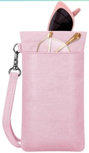 Double Eyeglasses Pouch with Strap Portable Squeeze Soft Sunglass Case PINK - Picture 1 of 3
