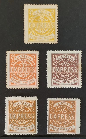 SAMOA 1877/80. SAMOA EXPRESS selection of mint stamps - Reprints/forgeries Cover