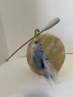 Vintage Rawhide Log Drum 7” x 4” & Beater with Feathers & Beads signed L.D.