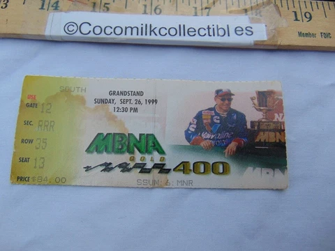 Vintage Sept 1999 Ticket Stub MBNA Gold 400 Dover Nascar Race Mark Martin Winner Cover