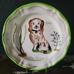 Mon Epagneul Ouaf Plate, Nathalie Lete Anthropologie Staffordshire Dog *Crazing - Picture 1 of 4