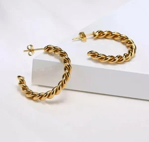 18 Karat vergoldet gedrehtes geflochtenes Seil 30 mm Creolen Creolen Blogger Rosegold - Bild 1 von 8