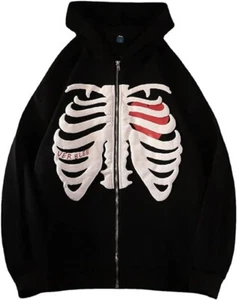 Y2K Zip Up Oversized skellet Sweatshirt Herbs und Winter Goth Hoodie Unisex - Bild 1 von 3